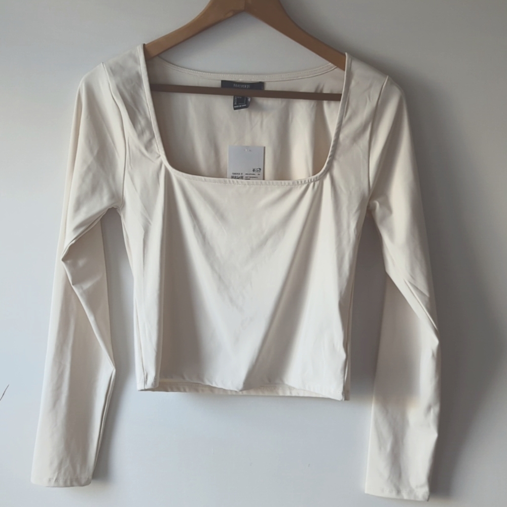 Forever 21 Square Neck Top Sculpt Shape Ivory Cream Large NWT